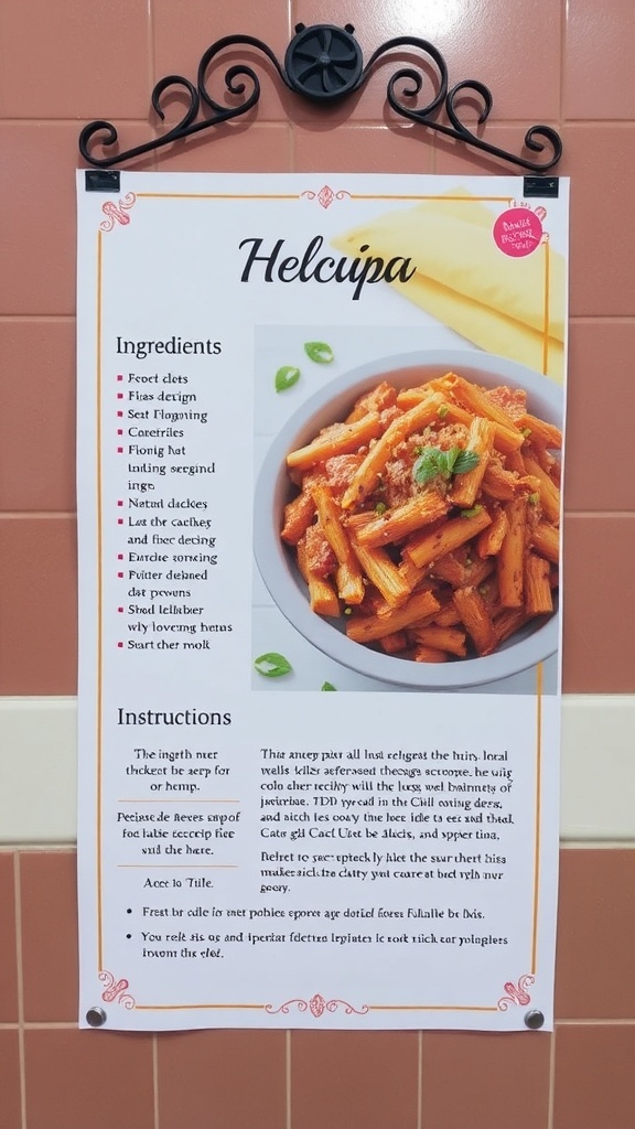 Recipe Poster Design Guide A colorful recipe poster with a dish image, ingredients list, and cooking instructions.